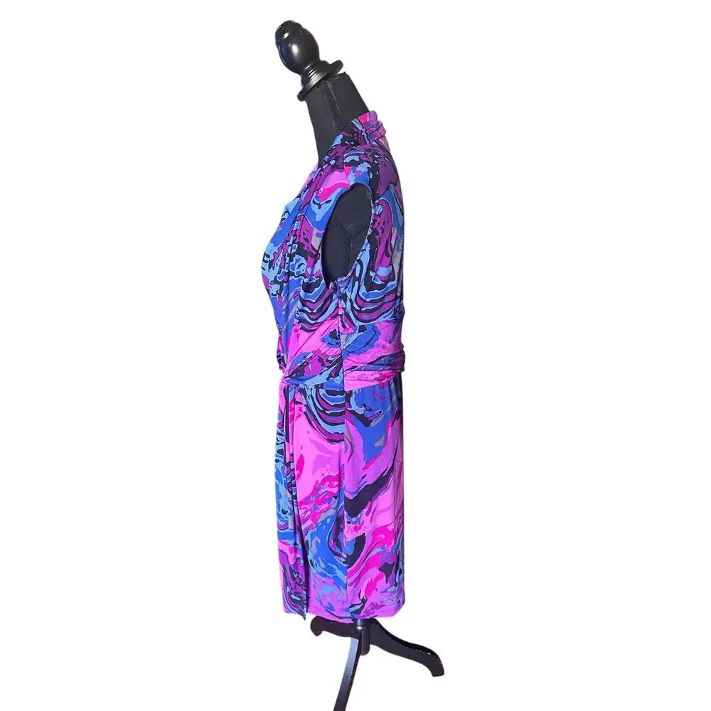 Alex Marie Faux Wrap Dress – Pink Purple Blue Print – Sleeveless Size M - Picture 6 of 8